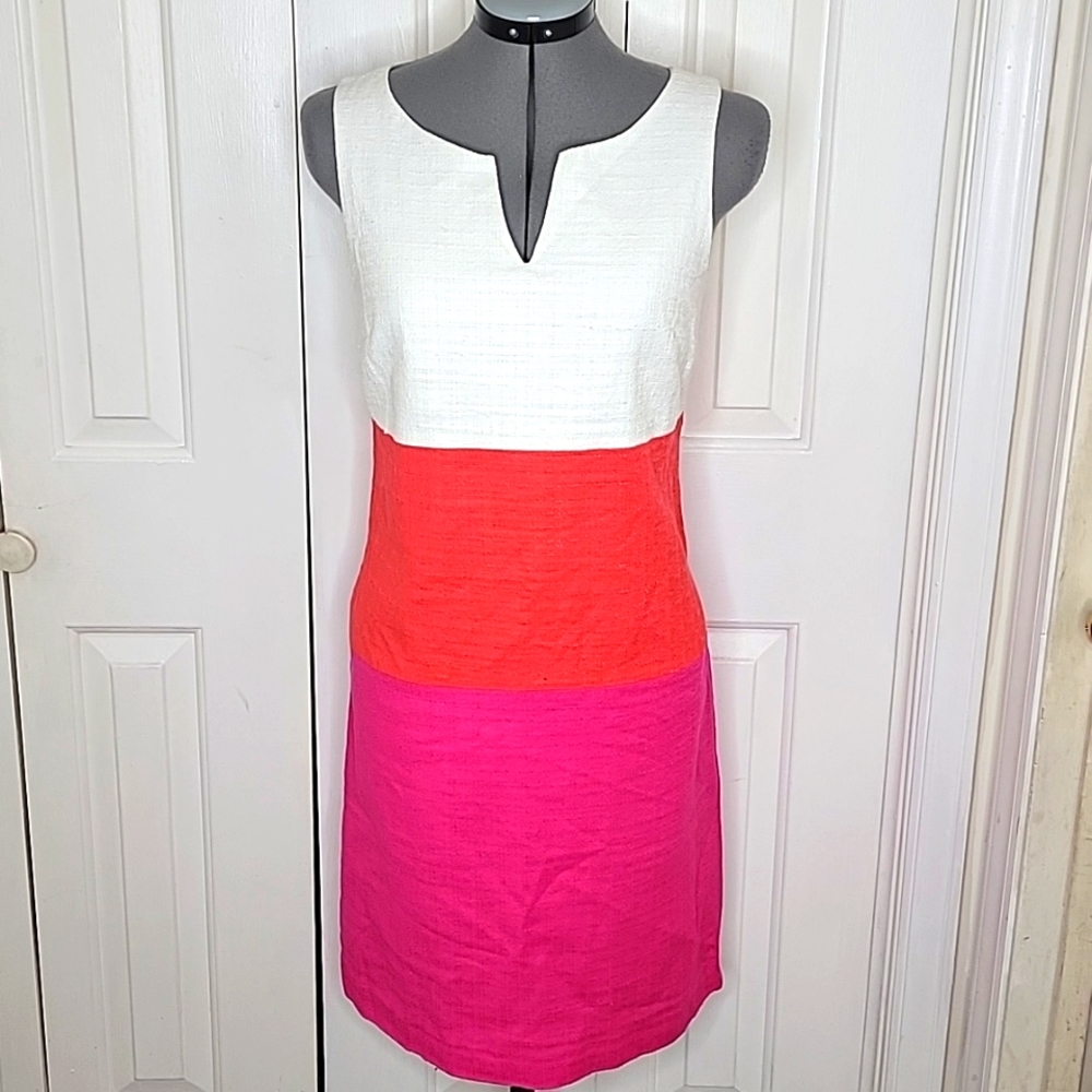 Talbots Color Block Sleeveless Sheath Dress in White, Pink & Orange Size 2